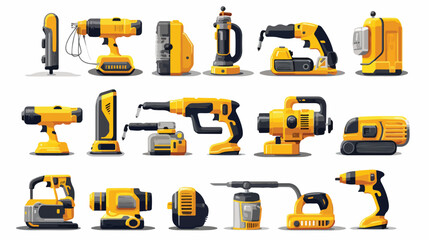 Set of yellow power tools for professional craftsma