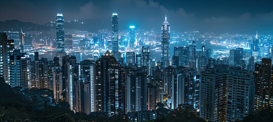 Night view of high-rise buildings in modern city