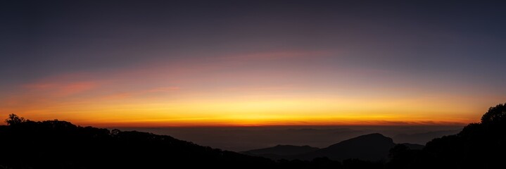 Panoramic of beautiful skyline in sunrise over mountains