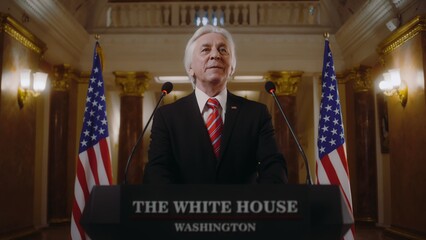 Positive President of the United States gives inspirational speech in the White House, then leaves....