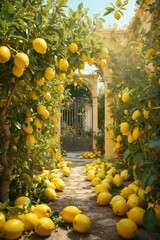 Garden with Lemon Trees and Abundant Yellow Lemons