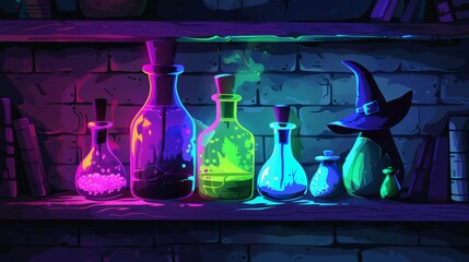 Colorful Witch's Potions with Glowing Effects
