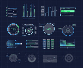 Futuristic aim hud dashboard display virtual reality technology screen. 
Big collection HUD, GUI elements for VR, UI design.