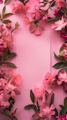 Elegant Pink Floral Frame with Central Copy Space