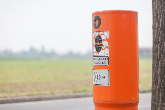 Speed control law enforcement camera on a country road.