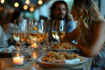 Obraz premium Candlelit Dinner for Two: A Valentine's Melody. Concept Romantic Setting, Candlelight Ambiance, Elegant Table Decor, Intimate Dining Experience, Love Songs Playlist