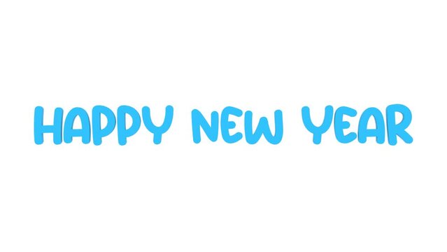 happy new year text blue animation on white isolated background 4k video
