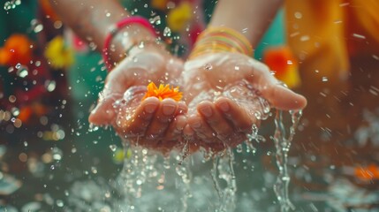 Fototapeta premium Cultural Ritual with Water and Flower Offering