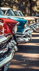 Vintage cars lineup, classic beauty and engineering, nostalgia on wheels