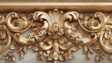 Gold floral ornamentation on wood - Elegant gold floral ornamentation on wood, a symbol of luxury and timeless design for classic interiors