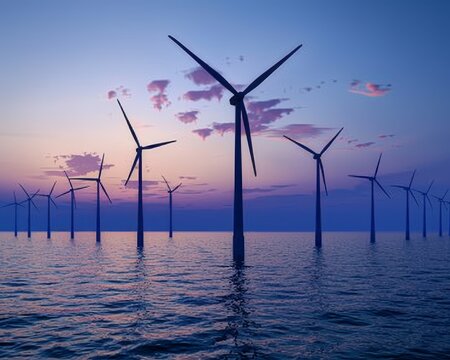Capture the promise of a cleaner future with a stunning image of wind turbines silhouetted against the morning sun.