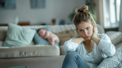 Obraz premium Woman suffering from postpartum depression