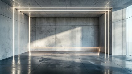 Empty concrete room with light shaft - Modern empty concrete room with a natural light shaft and polished floor, reflecting contemporary architecture