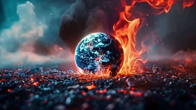 Fiery Globe on Ashen Ground, Global Warming at Dusk