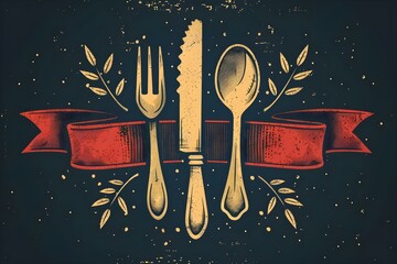 Simplistic Gourmet Emblem: Fork, Knife, Spoon Design. Concept Food Photography, Culinary Art, Kitchen Essentials
