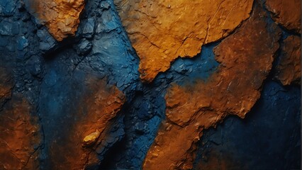 amber orange to sapphire blue gradient color rough grunge rock texture close-up background from Generative AI