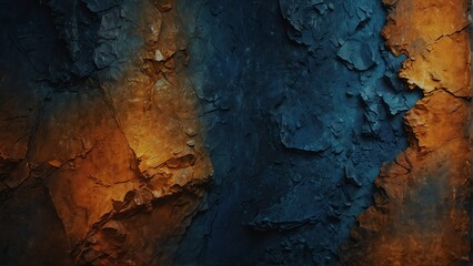 amber orange to sapphire blue gradient color rough grunge rock texture close-up background from Generative AI - obrazy, fototapety, plakaty