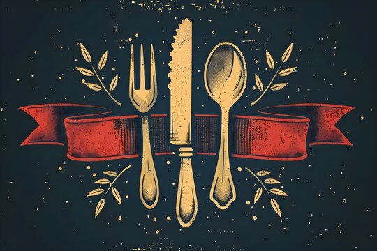 Simplistic Gourmet Emblem: Fork, Knife, Spoon Design. Concept Food Photography, Culinary Art, Kitchen Essentials