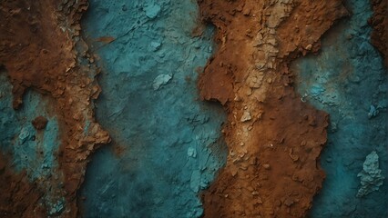 cinnamon brown to cyan blue gradient color rough grunge rock texture close-up background from Generative AI