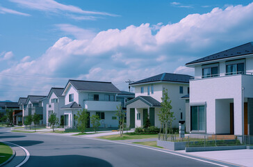 Obraz premium 住宅地。住宅展示場。新築一戸建て