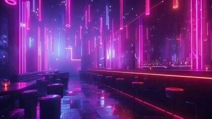 Futuristic nightclub scene with neon lights