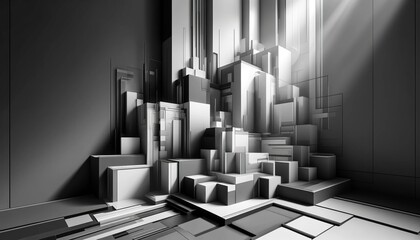 "Architectural Whispers" is a wide-format abstract wallpaper that advances the theme of "Monochrome Elegance" with a deeper exploration into the interplay of light and shadow.