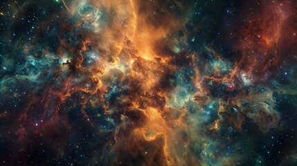 A colorful glow nebula with stars in the background - obrazy, fototapety, plakaty
