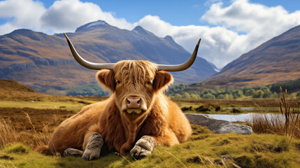 highland cow and calf - obrazy, fototapety, plakaty