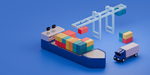 Smart city, trade port delivery. 3d render.