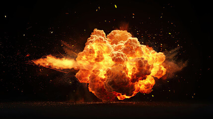 Fiery bomb explosion over a black background 