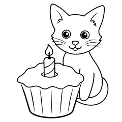 cat and cake vector illustration