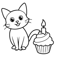 cat and cake vector illustration