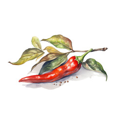 Illustration watercolor of chilli, on transparent background with png file. Cut out background.