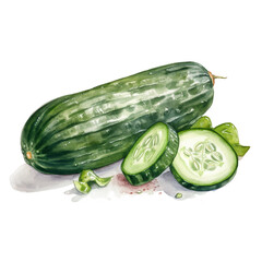 Illustration water color of cucumbers, on transparent background with png file. Cut out background.
