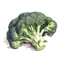 Illustration watercolor vegetable broccoli, on transparent background with png file. Cut out background.