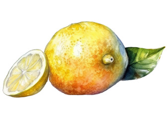 Illustration watercolor of Fresh Lemon, on transparent background with png file. Cut out background.