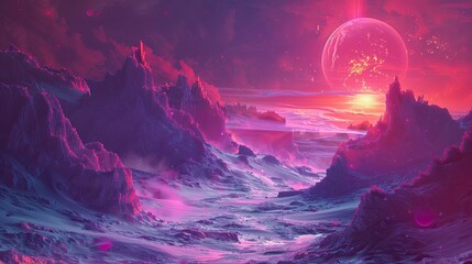 holographic textures, futuristic and surreal landscape