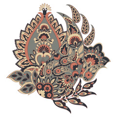 Vector Floral isolated pattern with paisley ornament. - 782131970