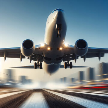 Ein startendes Passagierflugzeug von unten