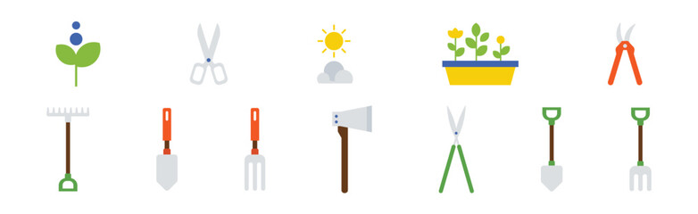 Garden Item and Tool Flat Icon Vector Set - 782132763