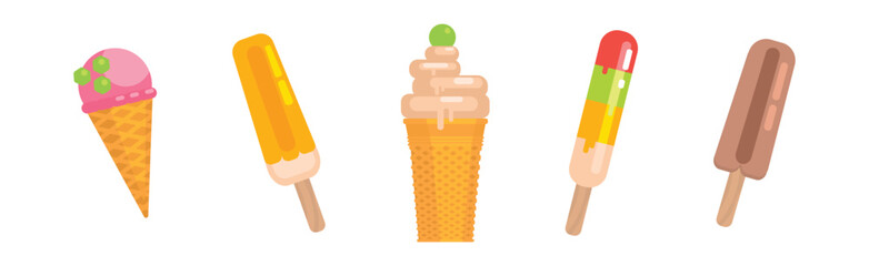 Sweet Ice Cream Frozen Dessert Flat Icon Vector Set - 782133355