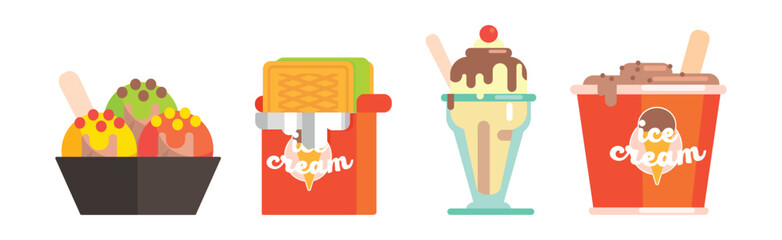 Sweet Ice Cream Frozen Dessert Flat Icon Vector Set - 782133519