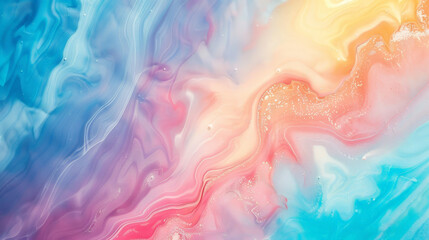 A colorful swirl of paint with a blue and pink hue