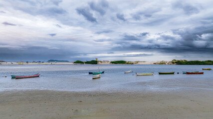 Obraz premium Guarda do Embau Beach located in the state of Santa Catarina near Florianopolis. Aerial image of beach in Brazil
