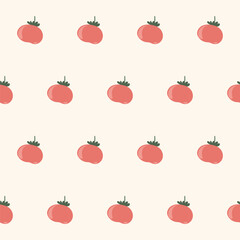 Funny Cute Tomato Vegetable Seamless Pattern. Kawaii Bright  Cartoon Character Happy Birthday Wallpaper, Wrapping, Digital Paper Print. Kid Textile fabric Fashion Style. Bold Vivid Color Swatch