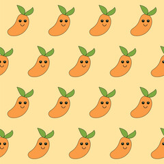 Funny Cute Mango Fruit Seamless Pattern Background. Kawaii Bright  Cartoon Character Happy Birthday Wallpaper, Wrapping, Digital Paper Print. Kid Textile fabric Fashion Style. Bold Vivid Color Swatch - 782134171