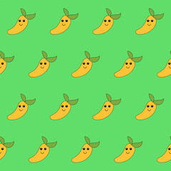 Funny Cute Mango Fruit Seamless Pattern Background. Kawaii Bright  Cartoon Character Happy Birthday Wallpaper, Wrapping, Digital Paper Print. Kid Textile fabric Fashion Style. Bold Vivid Color Swatch - 782134172