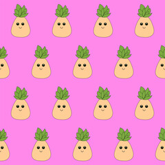 Funny Cute Pineapple Fruit  Seamless Pattern. Kawaii Bright  Cartoon Character Happy Birthday Wallpaper, Wrapping, Digital Paper Print. Kid Textile fabric Fashion Style. Bold Vivid Color Swatch - 782134183