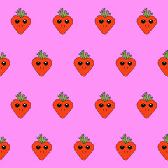 Funny Cute Strawberry berry Fruit  Seamless Pattern. Kawaii Bright  Cartoon Character Happy Birthday Wallpaper, Wrapping, Digital Paper Print. Kid Textile fabric Fashion Style. Bold Vivid Color Swatch - 782134187