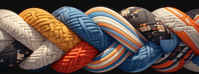 A colorful rope knot, symbolizing the strength of group unity and support. The diverse colors represent different community members coming together